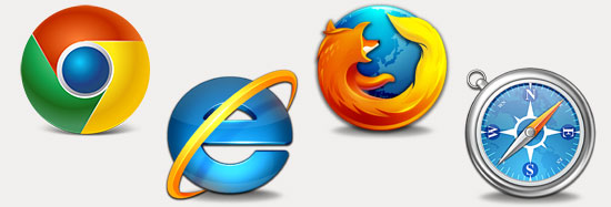 icons for chrome, explorer, firefox and safari web browsers