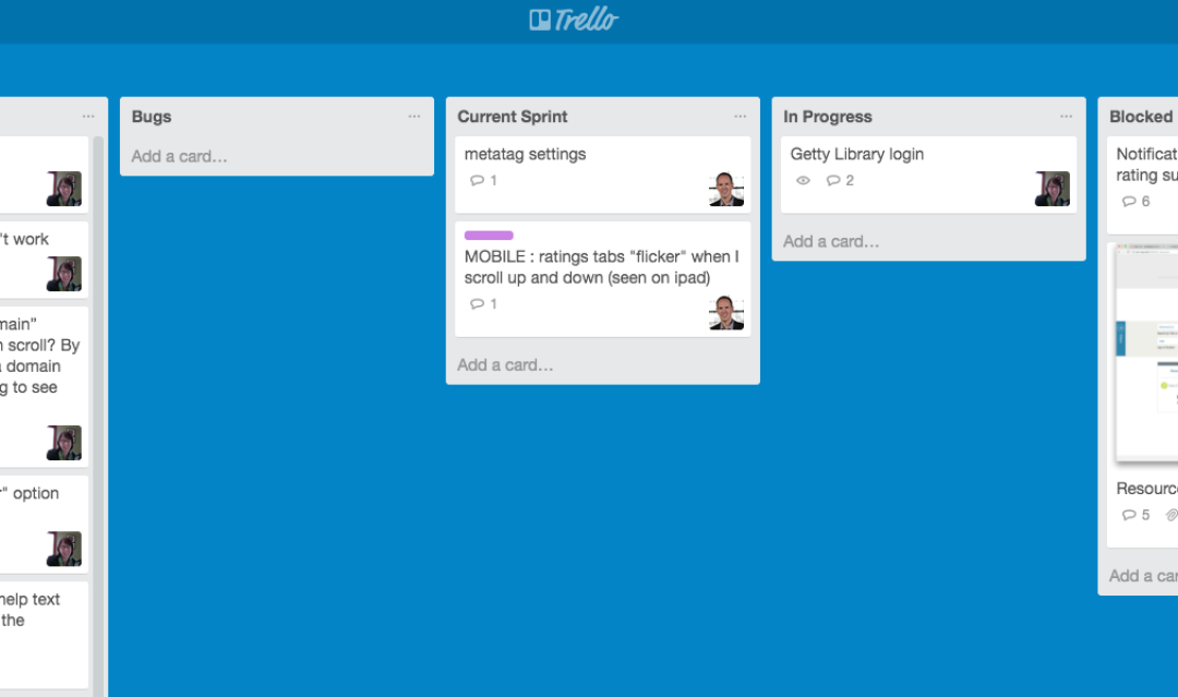 screenshot of trello project board