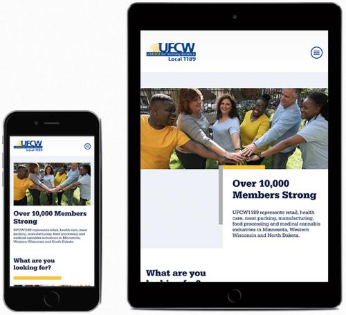 UFCW website homepage, depicted on a smartphone and tablet