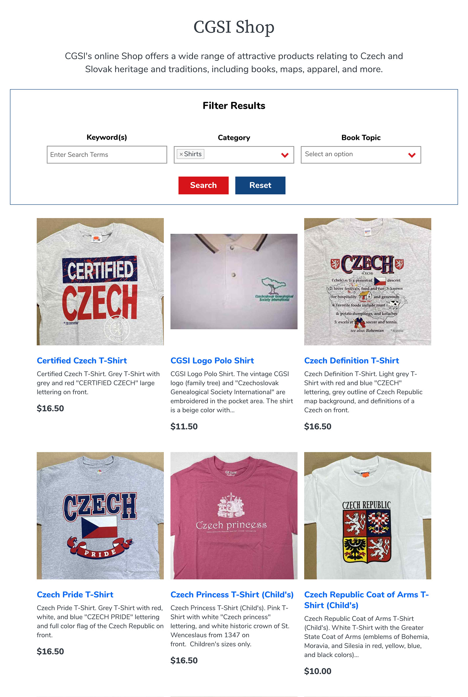 screenshot of online store