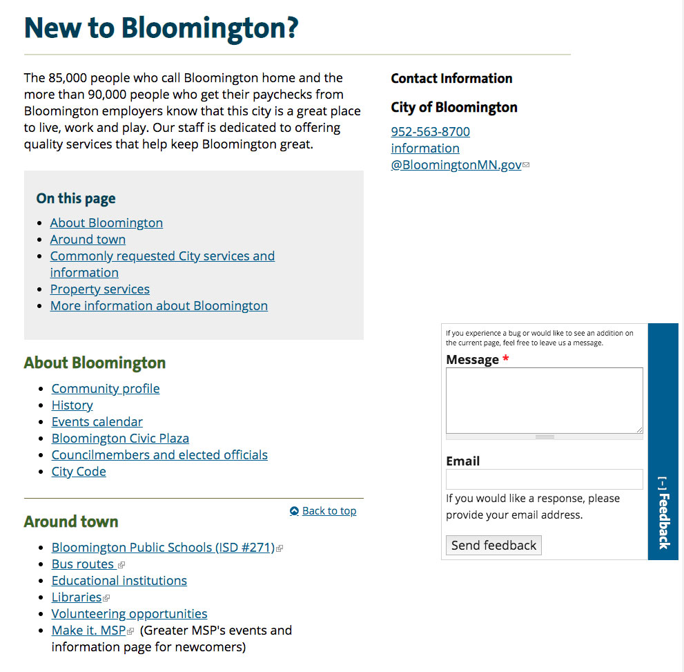 feedback form on city website