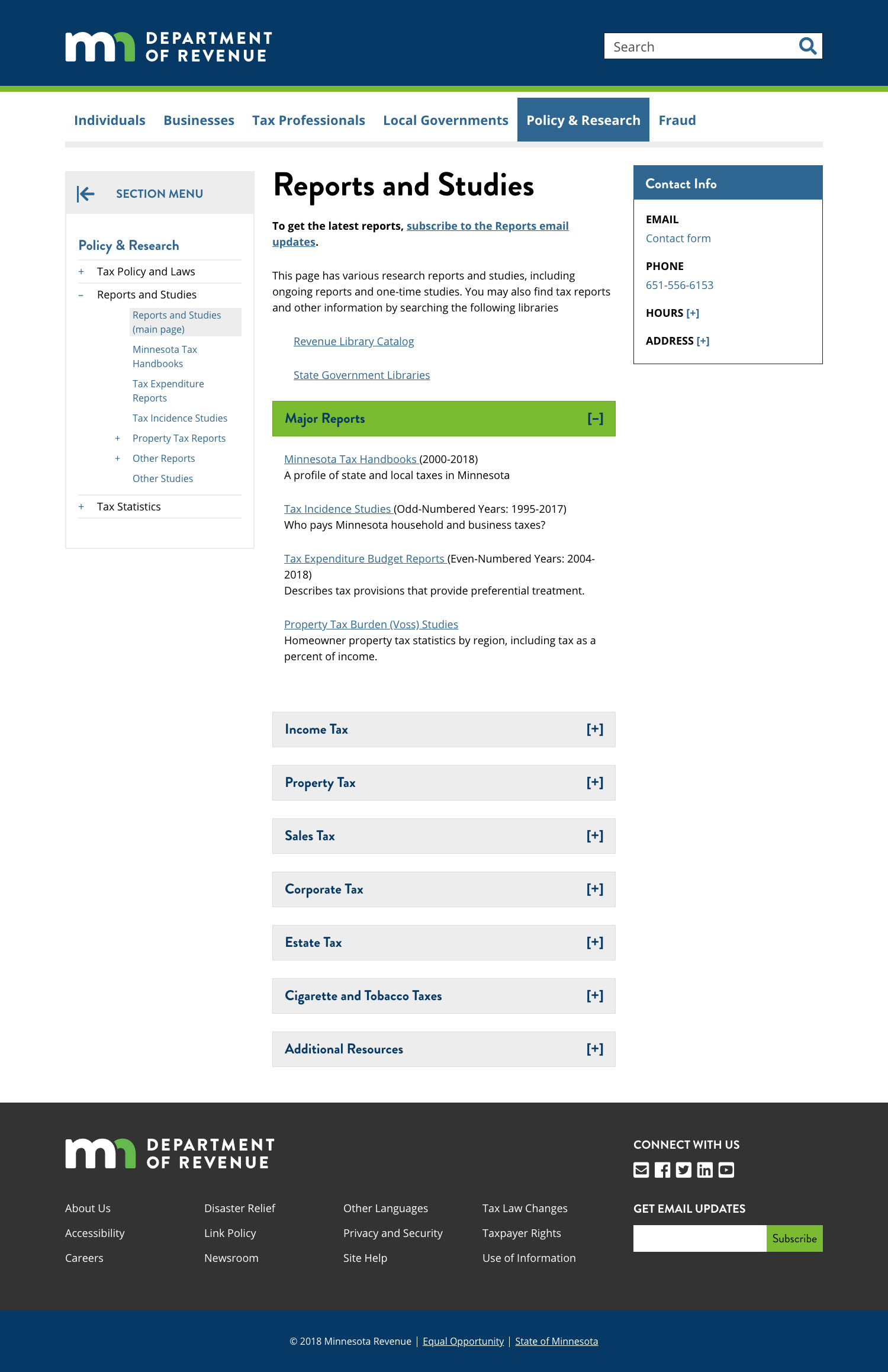 screenshot of site page on reports