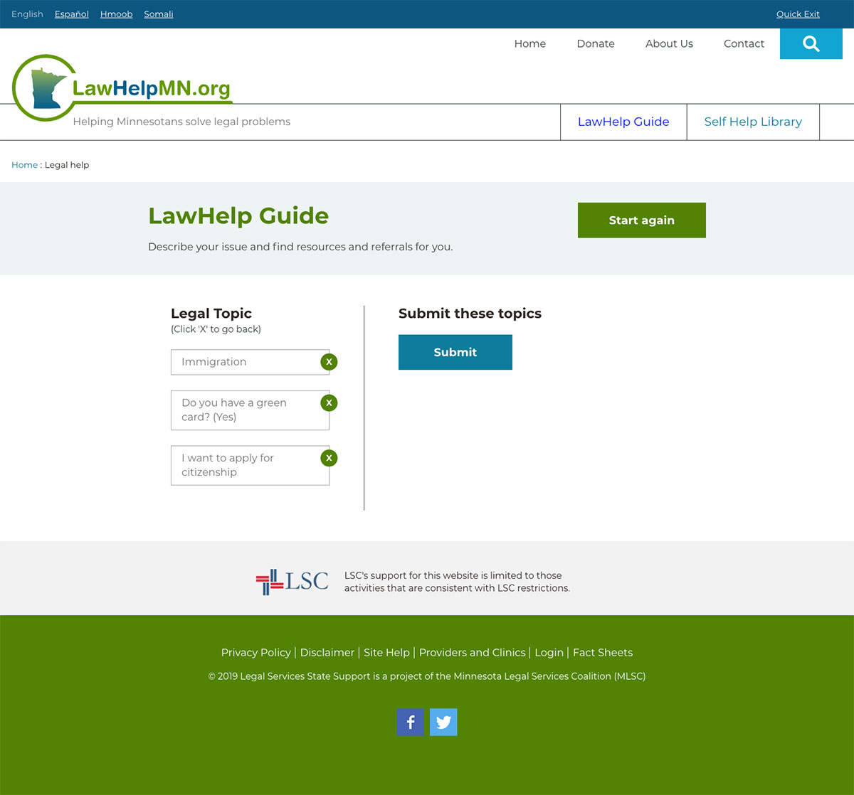 sample of layout in LawHelp legal guide app