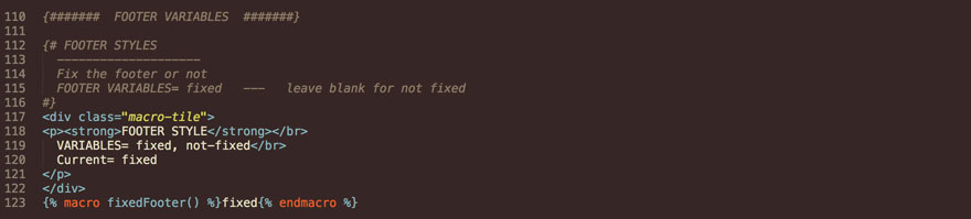 Twig macros fixed footer code example