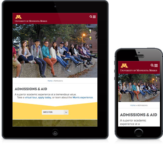 screenshot of UMN Morris website on mobile and tablet