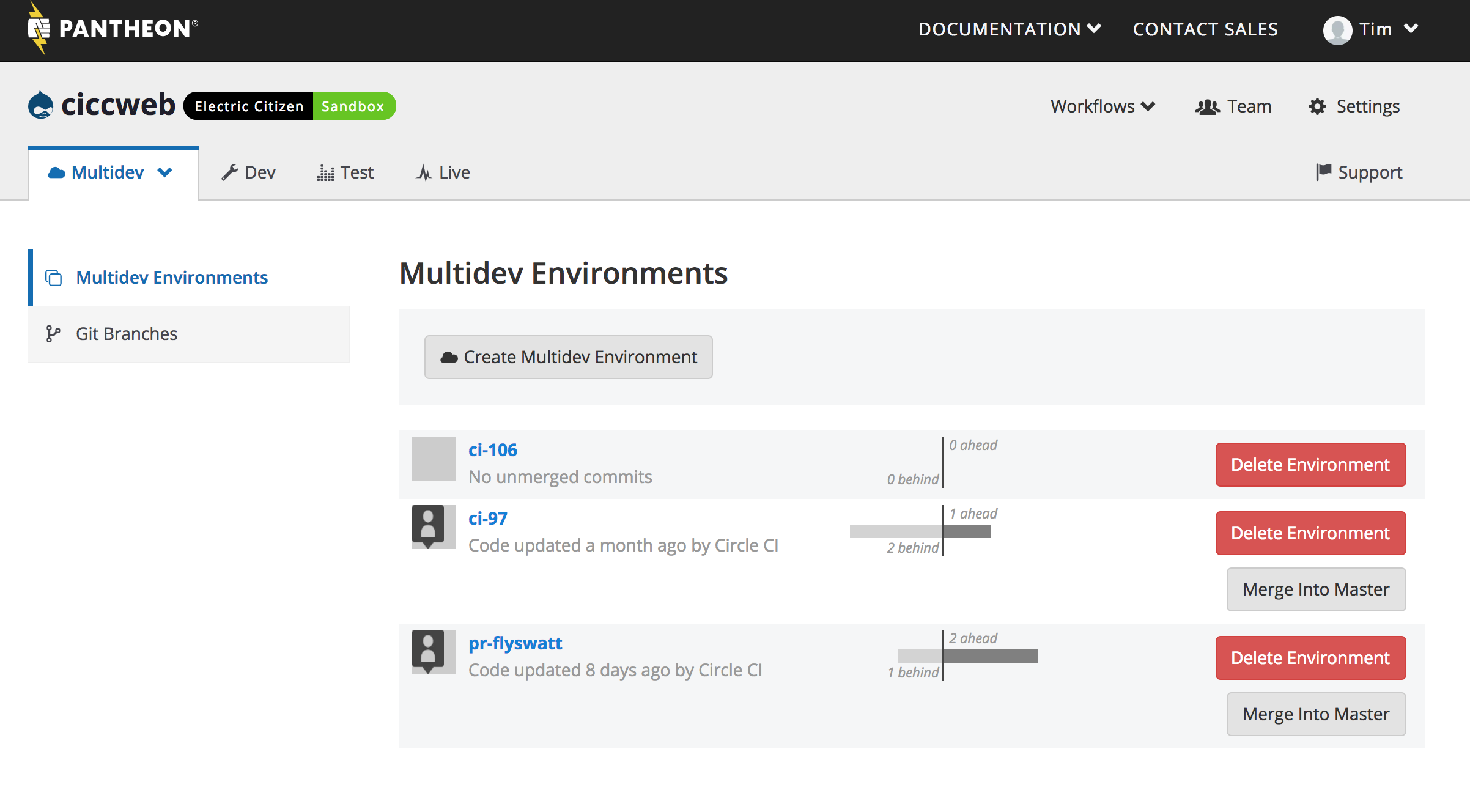 Pantheon multidev environments