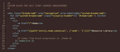 Twig custom breadcrumbs block code example
