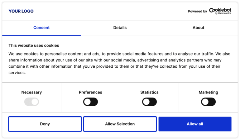 Sample cookie consent banner