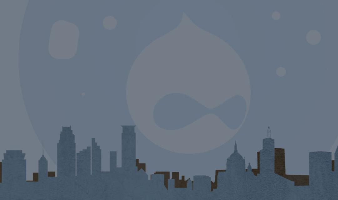 background image of the Twin Cities Drupal logo and an illustrative graphic of the Twin Cities skylines