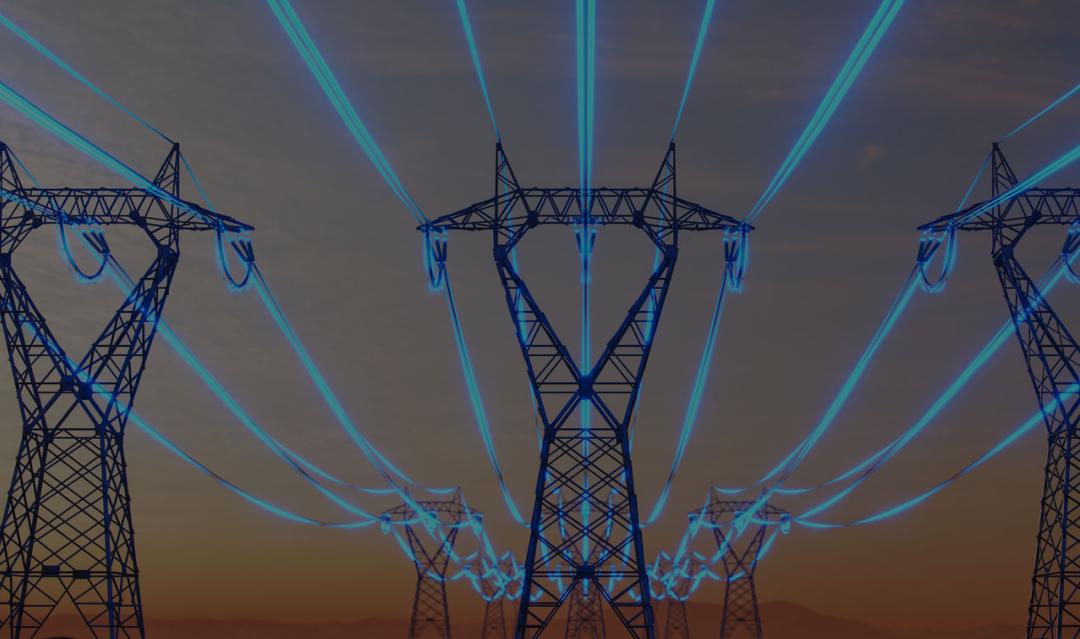 High-Voltage Power Lines and glowing blue wires