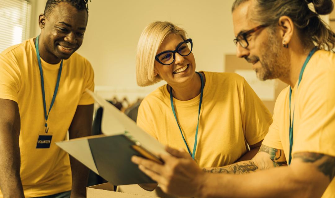 volunteers working together in an office