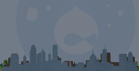 background image of the Twin Cities Drupal logo and an illustrative graphic of the Twin Cities skylines