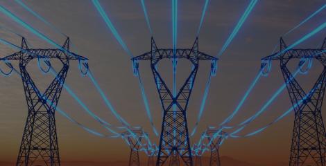 High-Voltage Power Lines and glowing blue wires
