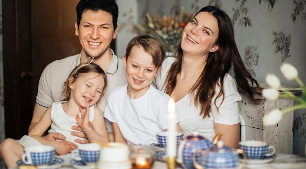 family of four, with two kids and two parents