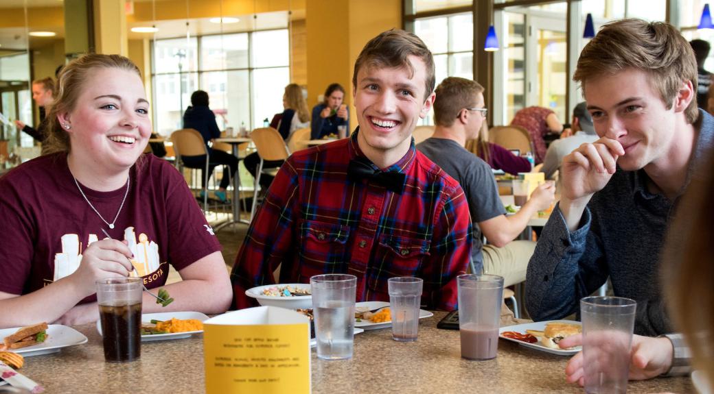 students hanging out together in a dining hall