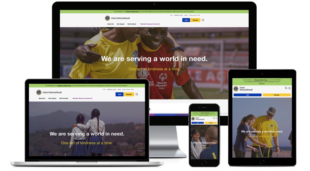 Lions Clubs website across multiple sized screens