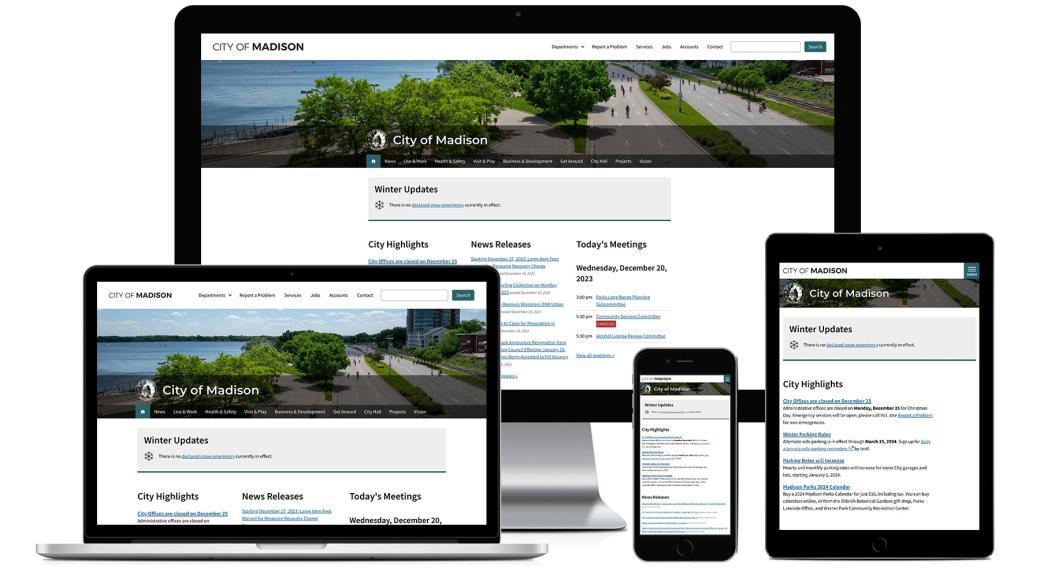 City of Madison website, as rendered on different sized screens and devices