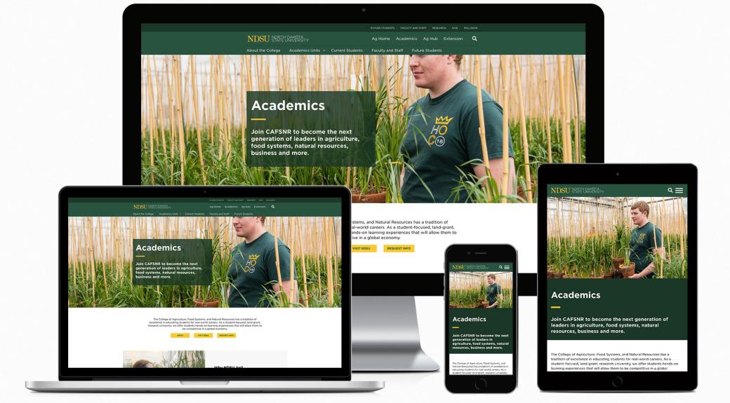 NDSU homepage displayed on different sized screens and devices