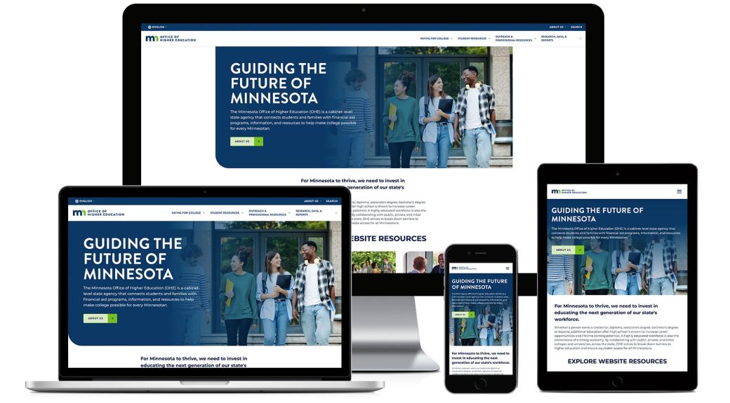 Office of Higher Ed website on different sized screens