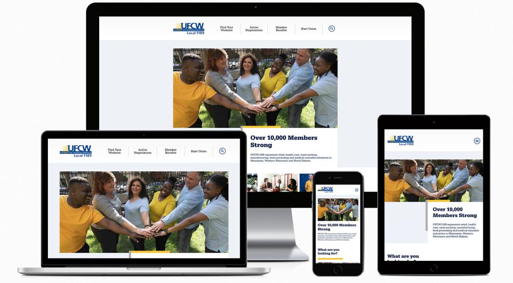 UFCW website homepage, depicted on different sized screens