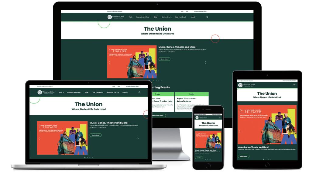 Wisconsin Union website across different size screens