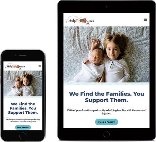 Help Me Bounce website homepage on mobile devices