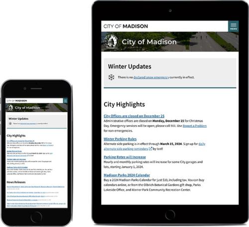 City of Madison website, as rendered on a tablet and mobile device