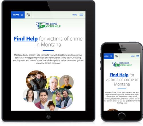 screenshot of Montana Crime Victims website on smartphone and tablet