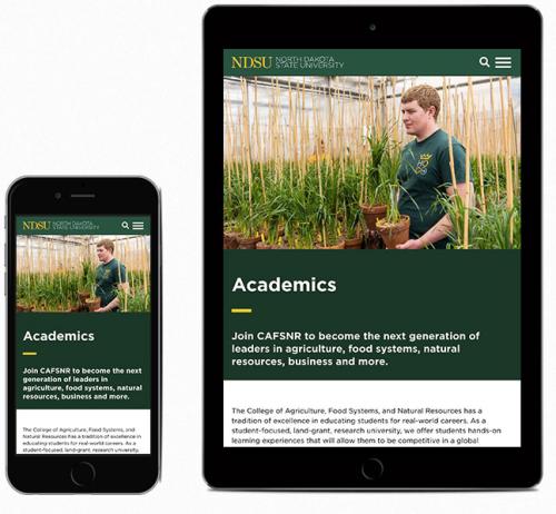 NDSU homepage as displayed on a tablet and smart phone