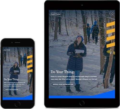 screenshot of UWEC homepage displayed on mobile devices