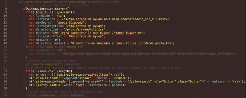 Screenshot of JS code snippets for translation variables