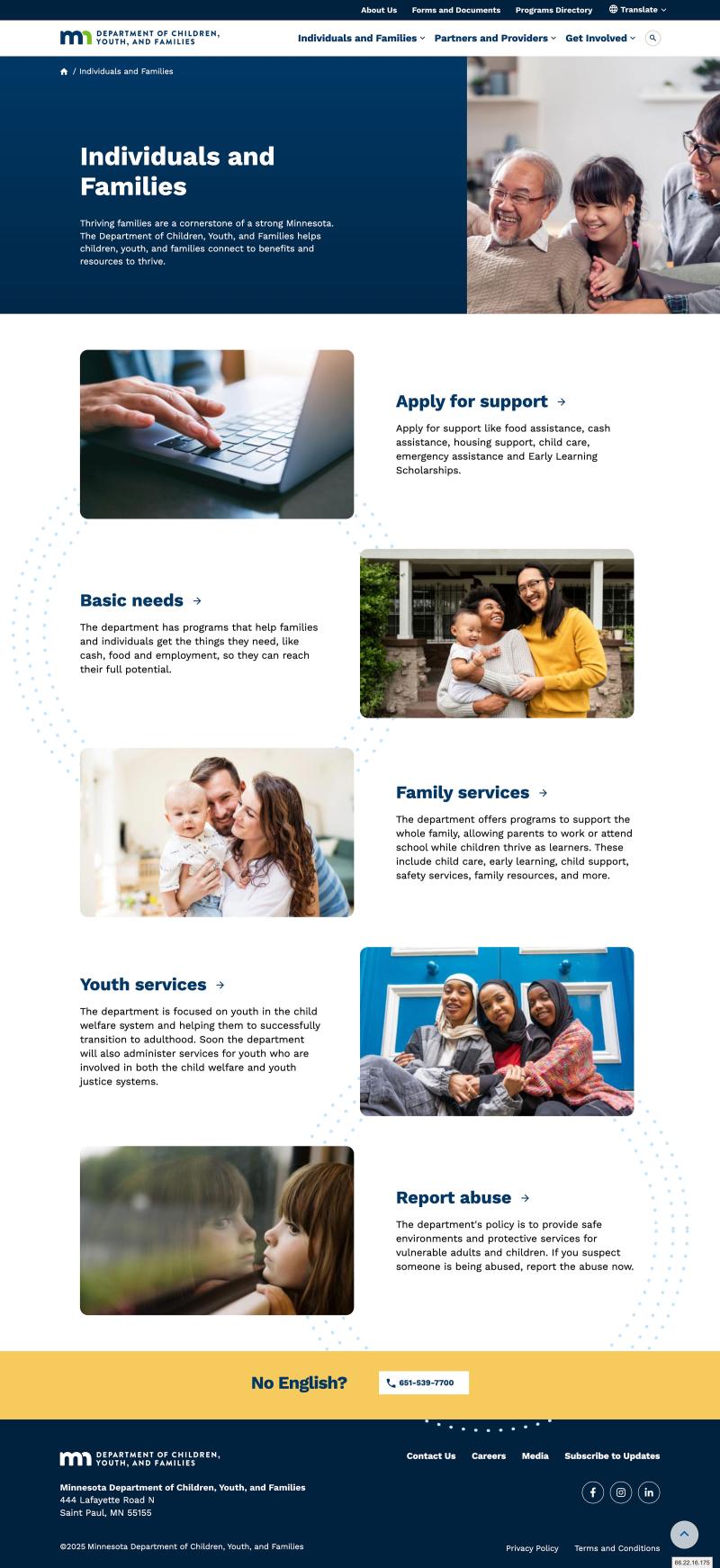 Individuals and Families webpage