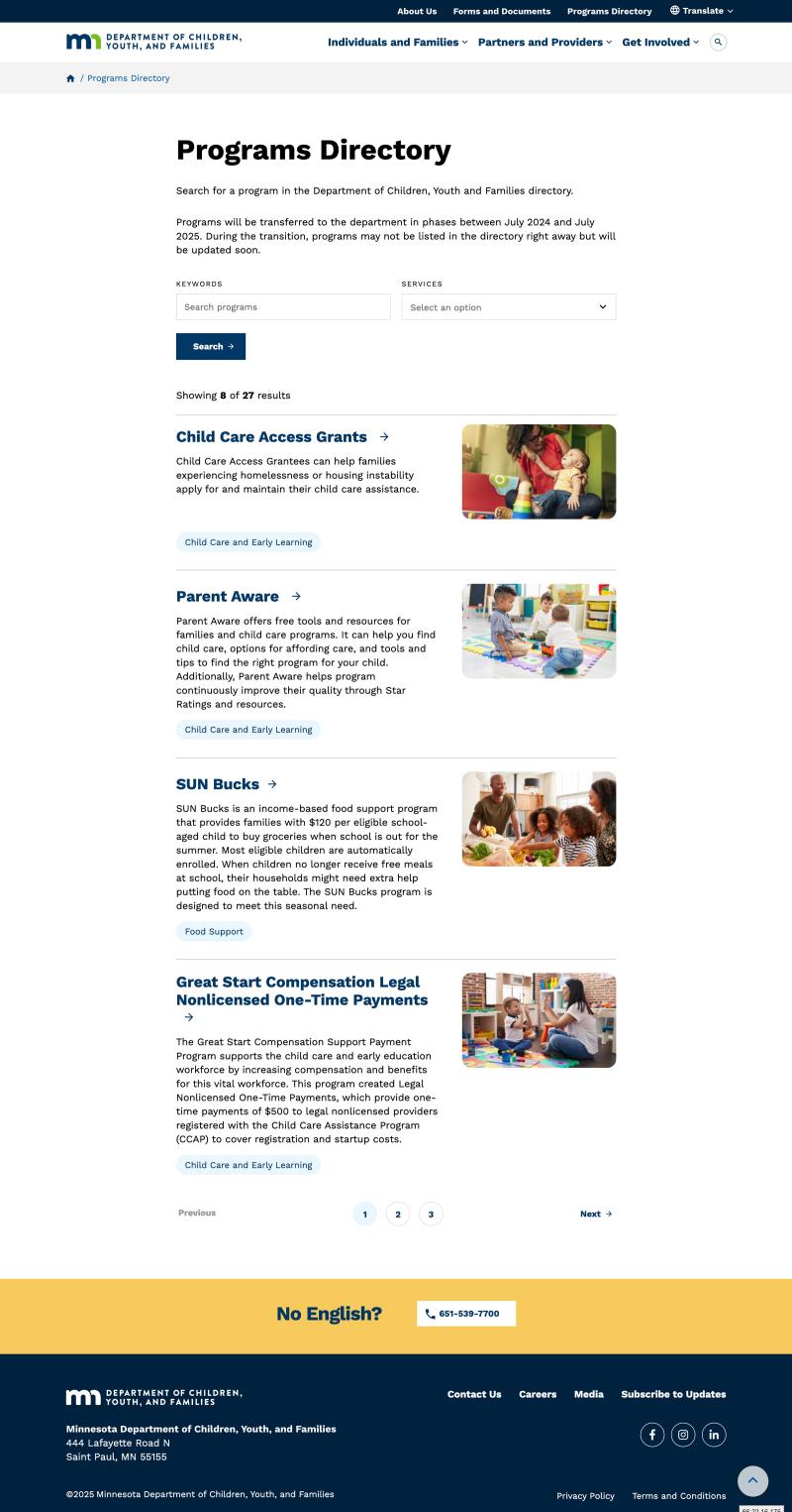 Programs webpage