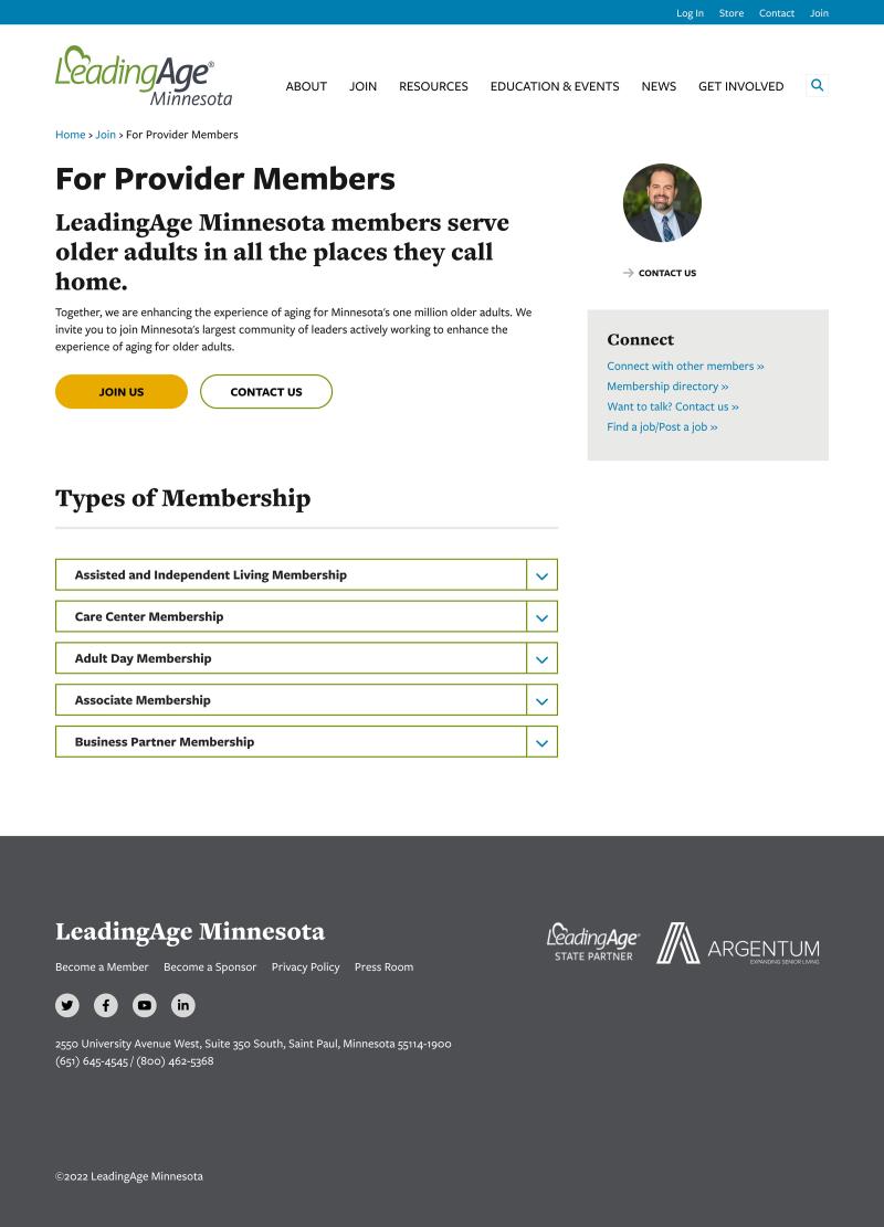 screenshot of the Join page on LeadingAge MN