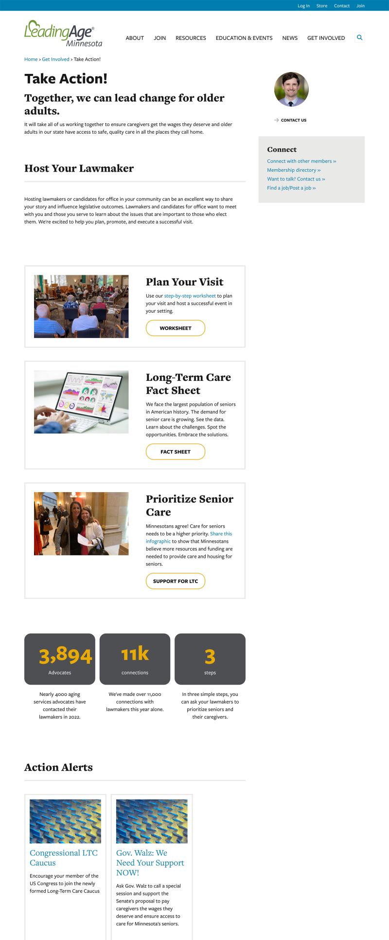 screenshot of the Take Action page on LeadingAge MN