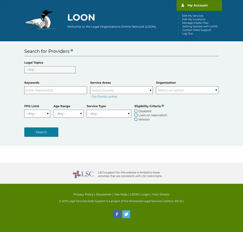 screenshot of legal provider portal