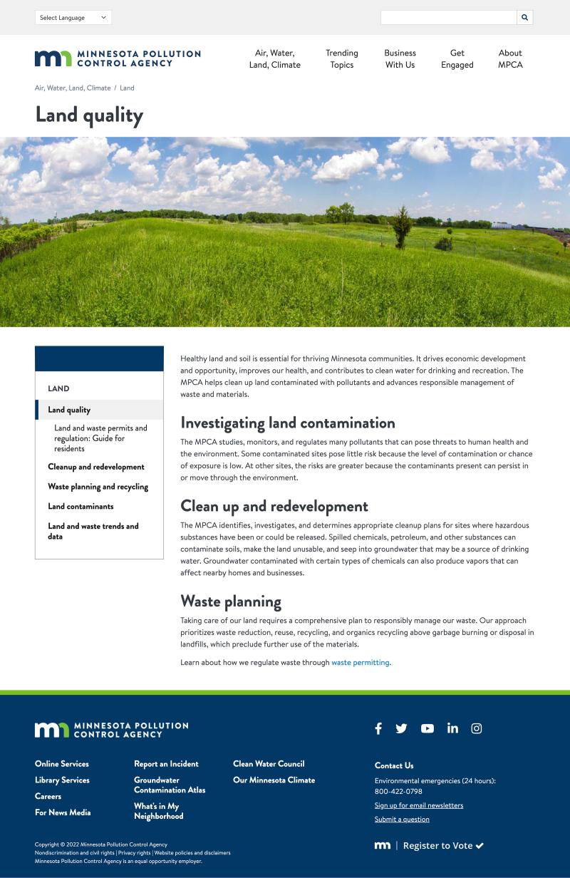 Land Quality sample page