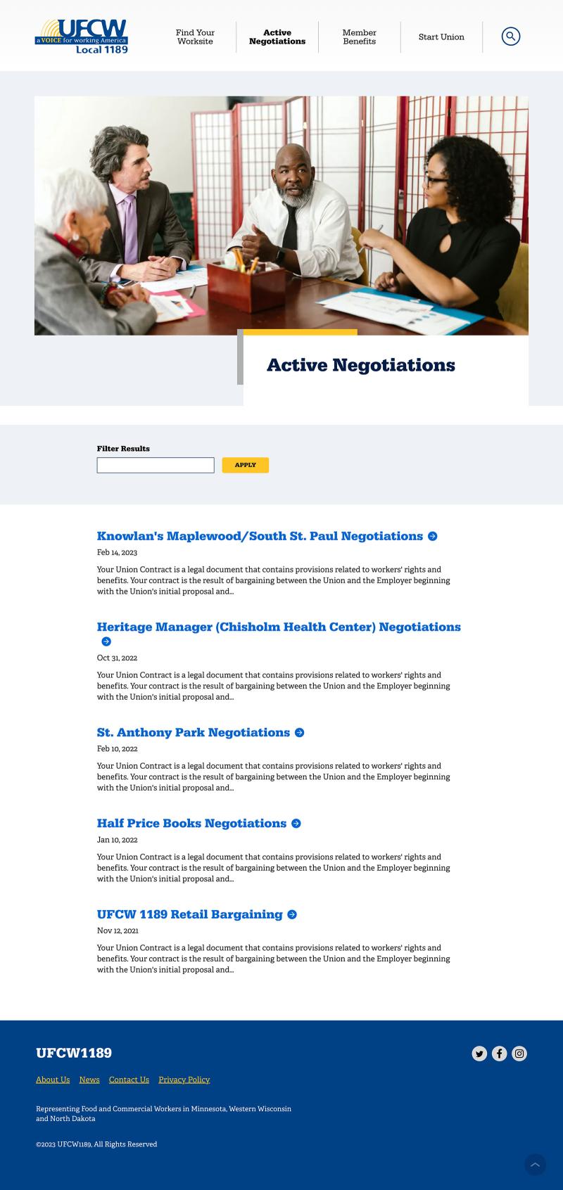 Active Negotiations page