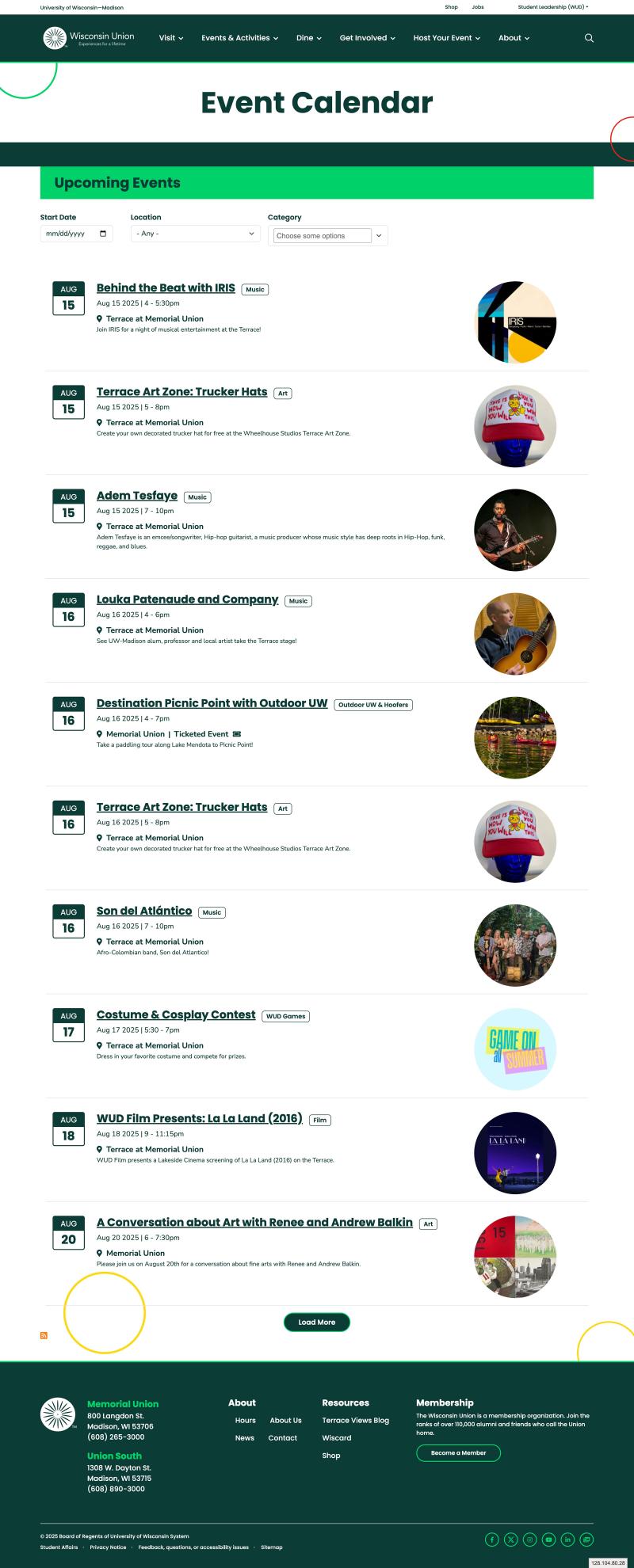event calendar page