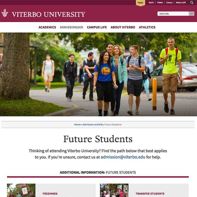 Viterbo University website, screenshot