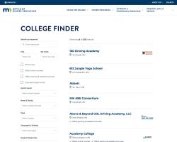 OHE college finder tool, screenshot