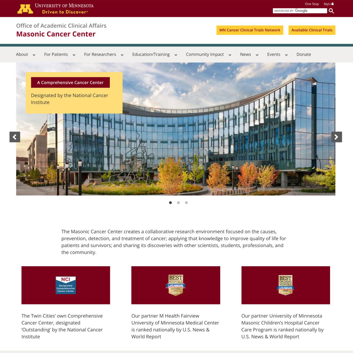 Masonic Cancer Center homepage