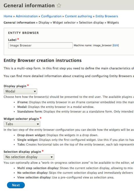 Image entity browser general information screen
