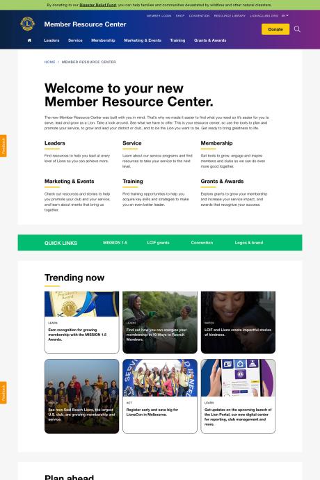 partial view of Members Center homepage