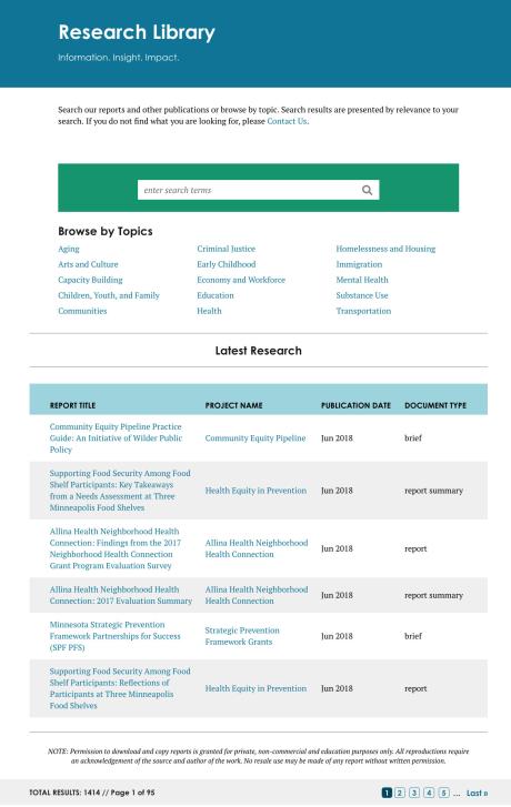 screenshot of Wilder's online research library with links to documents