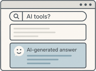 sketch of text entered in a search bar with "AI generated answer" positioned directly below it