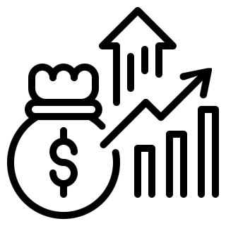 icon of a bag of money and profit graph