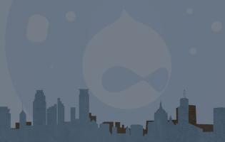 background image of the Twin Cities Drupal logo and an illustrative graphic of the Twin Cities skylines