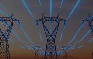 High-Voltage Power Lines and glowing blue wires