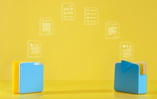 icons of two folders with data passing between them, on a gold background